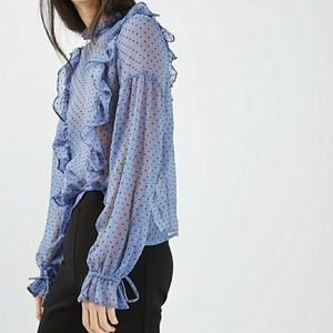 TOPSHOP Blue Polka Dot Blouse